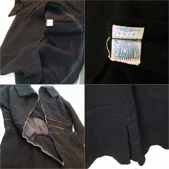 Vintage 50s Little Black Wiggle Dress Lady-M(8) Wool Cowl-Collar Zip-back Fitted - Picture 9 of 14